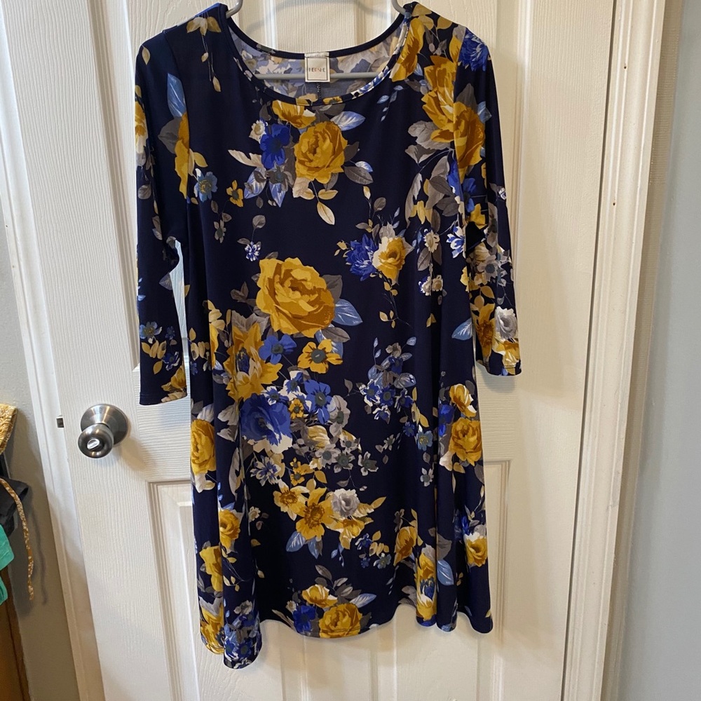 Floral print dressy clothes material pocket dress